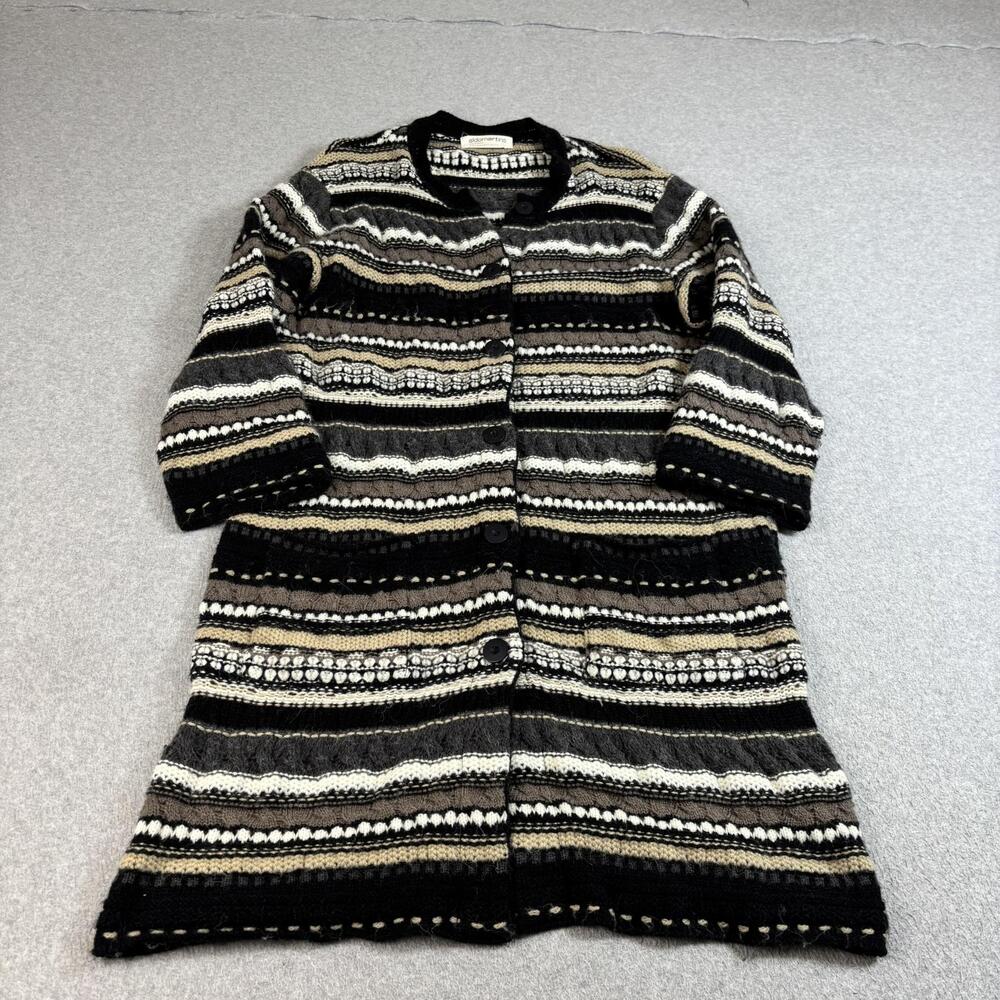 Aldomartins Anthro Sweater Women Medium Black Stripe Cardigan Coatigan Duster